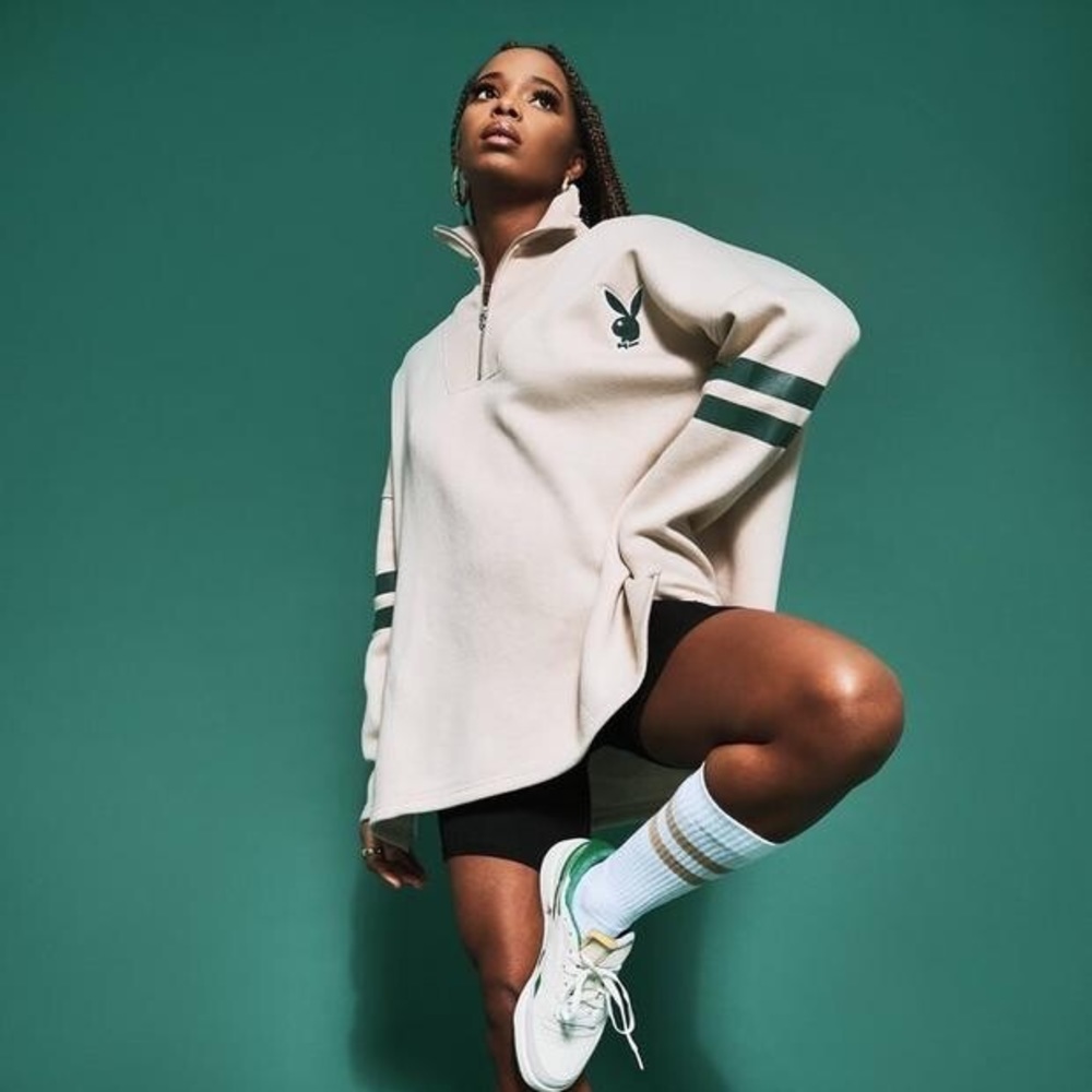 COPY - Playboy X Missguided 3/4 zip Varsity Hoodie